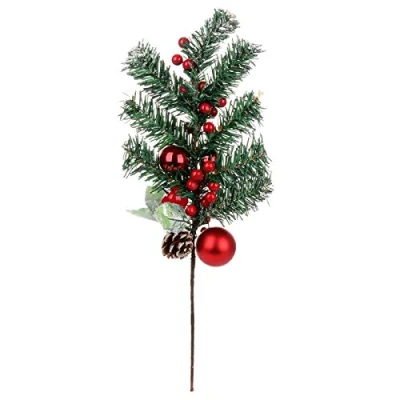 Image of LAMF 5 Pack Red Berry Stems Artificial Pine Picks for Christmas Tree Decorations, Cones Berries Floral Sprays Bendable Flower Arrangements Wreaths Decor