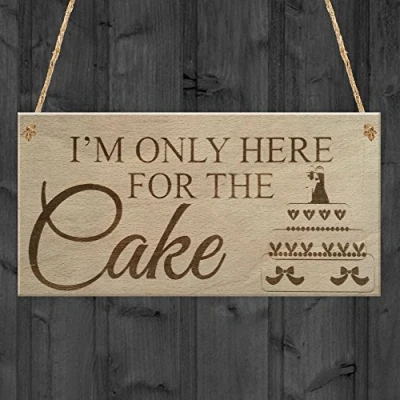 Image of RED OCEAN Here For Cake Wedding Prop Shabby Chic Gift Bride Hanging Plaque Funny Love Sign