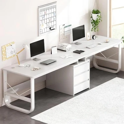 Image of ZCSOUDP Two Person Desk, Desk with Drawers, Extra Long Double Gaming Computer Writing Study Table, for Home Office Desk(White,94.5 * 19.7 28.7in)