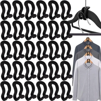 Image of 30 Pieces Space Saving Non Slip Mini Flocking Clothes, Velvet Flocked Hanger Connectors, Connecter Hooks Coat, Connector Hooks, Cupboard, Hangers, Closet Organiser