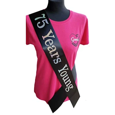 Image of Gemini Ribbons 75 Years Young 75th Birthday Sash Holographic Party Womens Mens Gift