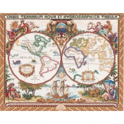 Image of Janlynn 1 Piece Olde World Map Counted Cross Stitch Kit