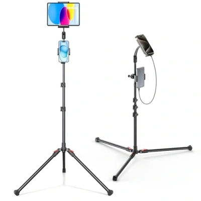 Image of UGREEN iPad Stand Tripod Tablet Floor Bed Mount 1.7m Tall Foldable 360 Rotating Reading Filming Music Holder Compatible for 10th 10.9/Pro 13 2024 12.9 11/Air/Mini 7,Galaxy Tab S9 A9 A8,iPhone 16