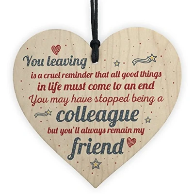 Image of RED OCEAN Colleague Gift Friendship Friend Wooden Heart Plaque Leaving Office Thank You