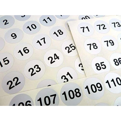 Image of Silver 25mm Round Consecutive, Sequential Number Sequence Labels, Numbering Stickers, from 1 140