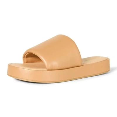 Image of Amazon Essentials Women&#039;s Slide Flatform Sandals, Camel, 5 UK