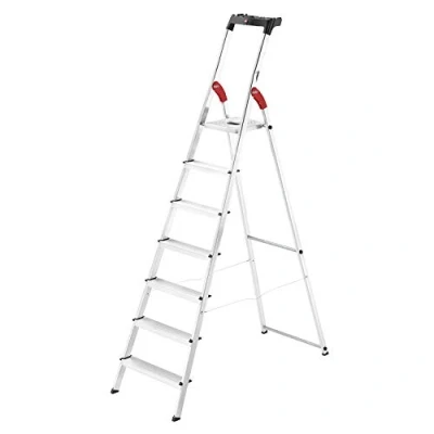 Image of Hailo 8160 707 L60 Safety Ladder, 7 Steps, Multifunction Tray, Hinge Protection, Made in Germany