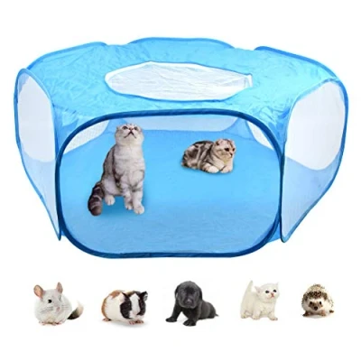 Image of DODUOS Small Animals Cage Tent,Hamster Playpen with Portable Breathable Transparent Outdoor/Indoor Yard Fence Guinea Pig Pet for Hamster Rabbit Ferret Bunny Rat Blue