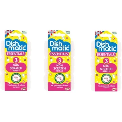 Image of Dishmatic Non Scratch White Refill Sponges Washing up Sponge ( 3Pk x 3 Refills) Total =9 Fillable Brush Refills