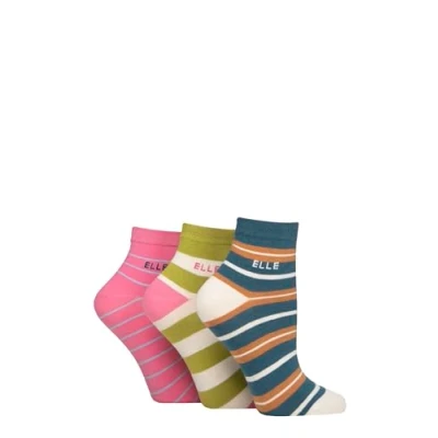 Image of Women&#039;s 3 Pair Elle Plain, Striped and Patterned Cotton Anklets with Smooth Toes Coastal Joy 4 8