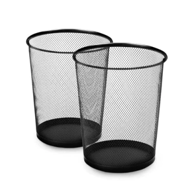 Image of KEPLIN Round Trash Can 2 Pack Black Non slip Mesh Bin, Stylish &amp; Sturdy Metal Waste Paper Bin for Home, Bedroom, Office, Bathroom, Living Room Kitchen Indoor Garbage with Sleek Design