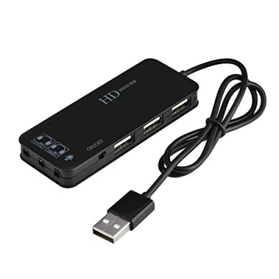 Image of 143 USB Hub Sound Adapter, 2.0 TO 3 Port Headphone Mic w/7.1CH Adapter Multi Splitter(Black)