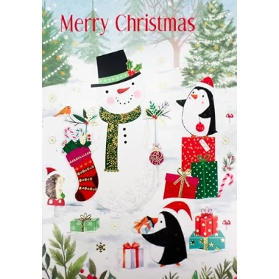 Image of Surprise 3D Pop Out Snowman &amp; Penguins Christmas Up Greeting Card XHH006S