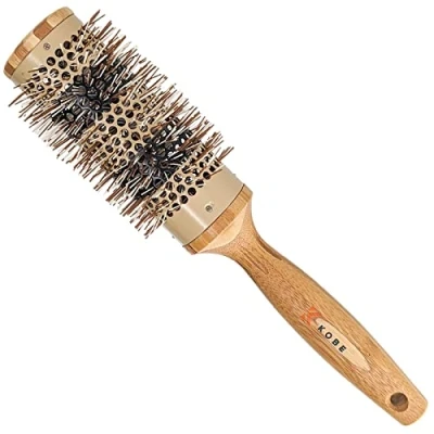 Image of Kobe Pinto Professional Bamboo Thermal Round Brush Styling for Blow Drying, Curling Eco Friendly Handle Heat Retaining Ceramic Barrel (42 mm)