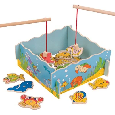 Image of Bigjigs Toys Wooden Magnetic Fishing Game Set with Rod