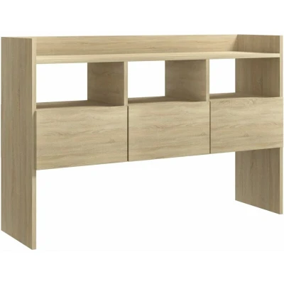 Image of vidaXL Modern Sideboard Cabinet with 3 Open Compartments and Drawers, Sonoma Oak Finish, Engineered Wood, for Living Room Storage Display, 105x30x70 cm