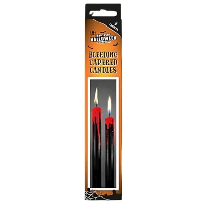 Image of AKH® Halloween Bleeding Tapered Candles Pack of 2 Spooky Blood Drip for Creepy Decor Vampire Tears Black Realistic Scary Gothic Party Decorations