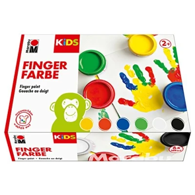Image of Marabu Kids 030300000081 Finger Paint Set with 6 Bright Colours 100 ml Each Paraben Vegan, Lactose Gluten Suitable for Painting in Nursery, School, Therapy and Home