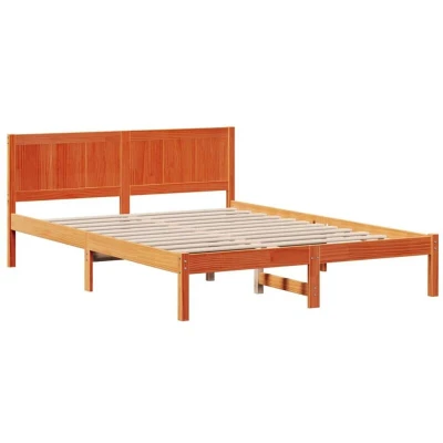 Image of vidaXL Wax brown Pine wood Bed Frame Solid 160 x 200 cm