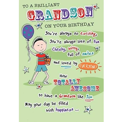 Image of Piccadilly Greetings Birthday Card Grandson 9 x 6 inches Regal Publishing, beigeredyellow