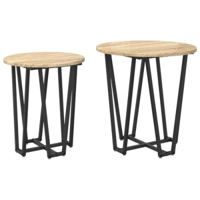 Image of vidaXL Circular Sonoma Oak End Table Compact 40x40 cm Engineered Wood &amp; Metal, Bedroom/Living Room Nightstand