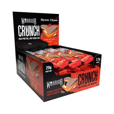 Image of Warrior Crunch High Protein Bars 20g Each Bar Low Carb, Sugar Snack 12 Pack x 64g (Peanut Butter Cup)