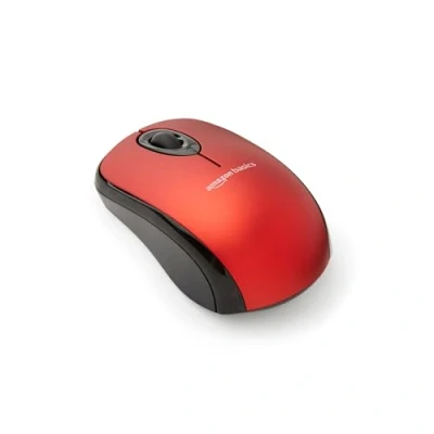 Image of Amazon Basics Wireless Computer Mouse with USB Nano Receiver Red