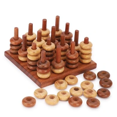 Image of Ajuny 3D Four in a Row Wooden Strategy Game Challenge Your Mind with Handmade Connect for 2 Players Perfect Family Kids and Adults Board Gift