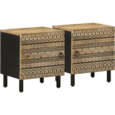 Image of vidaXL Bed Cabinets 2 pcs Black 40x33.5x46 cm Solid Rough Wood Mango