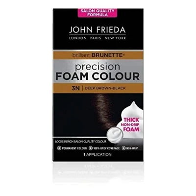 Image of John Frieda Precision Foam Colour 3N, Deep Brown Black Hair Dye, Salon Finish Permanent Colour, 100% Grey Coverage