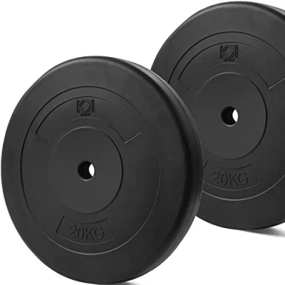 Image of KK Vinyl Weight Plate Set. 1 Inch Disc Pair. 2 X 2.5kg, 5kg or 20kg Barbell Plates. Dumbbell Plates for Home Gym Training Weightlifting. (2 20kg)