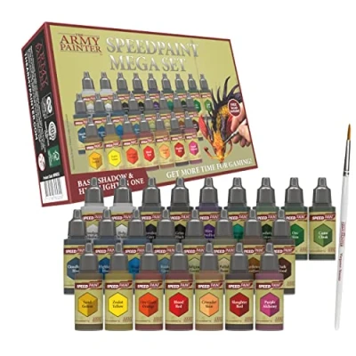 Image of The Army Painter Speedpaint Mega Set 1.0, 24 x 18ml Acrylic Paints incl. mixing balls &amp; 1 brush Contrast Miniature Paint for D&amp;D Warhammer Miniatures
