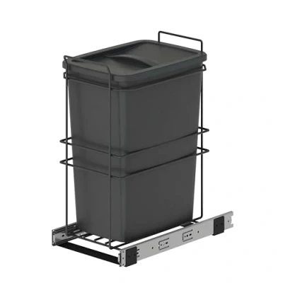 Image of Emuca Recycling bins for kitchen, 35 L, lower fixing and manual removal, Anthracite grey plastic