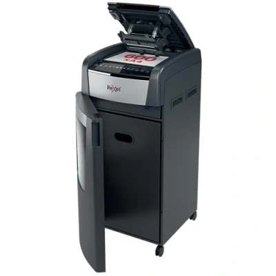 Image of Rexel Optimum Auto Feed+ 600 Sheet Automatic Micro Cut Paper Shredder, P 5 Security, 110 Litre Removable Bin, Castor Wheels, 2020600M,Black