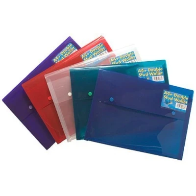 Image of Tiger A4+ foolscap double stud wallet (pack of 5) press closure translucent polypropylene plastic envelope files for document storage