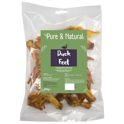 Image of Pure &amp; Natural Dried Duck Feet for Dogs High Protein, Healthy, Hypoallergenic Dog Treats Chews 200g Bag