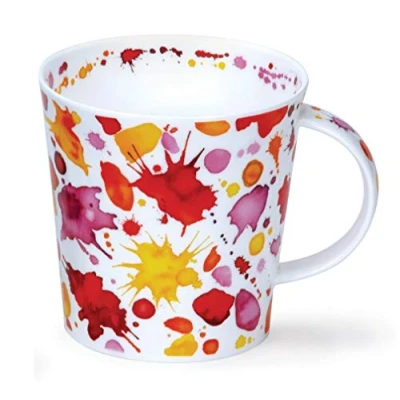Image of Dunoon Fine Bone China Mug Made in England Cairngorm Shape Whoops Pattern 480ml Dishwasher Safe (Red)