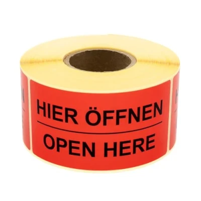 Image of MD Labels Warning on Roll 100 x 50 mm 500 Shipping Stickers 1 Open Here Instructions Adhesive
