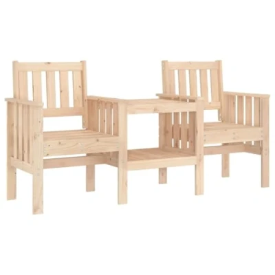 Image of vidaXL Garden Bench with Table 2 Seater Solid Wood Pine