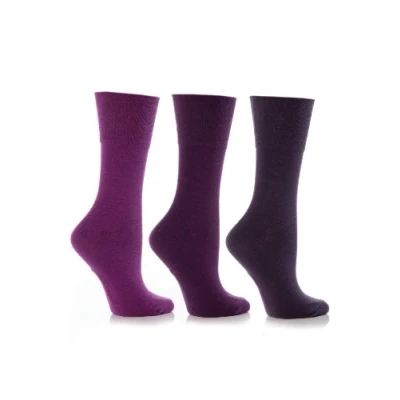 Image of Ladies 3 Pair Gentle Grip Plain Mix Socks In 4 Colours 8 Purple