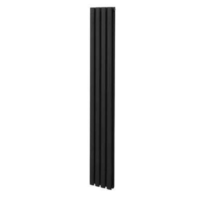 Image of Oval Column Radiator 1800mm x 240mm Modern Designer Double Panel Central Heating Heater Matt Black Carbon Steel Vertical Kitchen Living Room Bathroom Free Cleaning Brush Fixing Kit &amp; Brackets