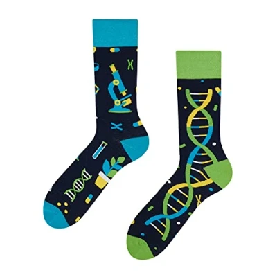 Image of Dedoles Unisex Socks for Women, Men &amp; Kids Cotton Funny Designs Football Bicycle Horses Plants Firefighter Gift Mismatched, Design: DNA Laboratory, Colour: Black, Size: 5 7.5 W / 6 8 M UK