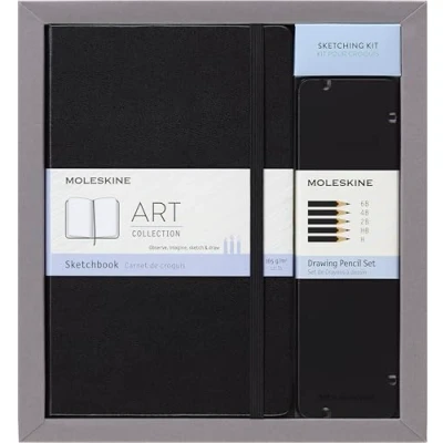 Image of Moleskine 13 x 21 cm Large Art Collection Sketching Kit Notebook Album with Hard Cover and Elastic Closure, Paper Suitable for Pencils Crayons, Black, 104 Pages
