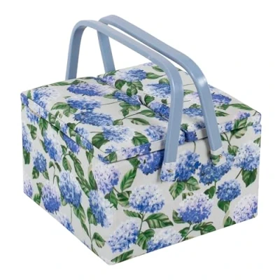 Image of Hobby Gift Exclusive Large Twin Lid Sewing Craft Storage Box, Accessories Tray Pin Cushion Pockets PVC Handles, 25 x 17cm, Hydrangea