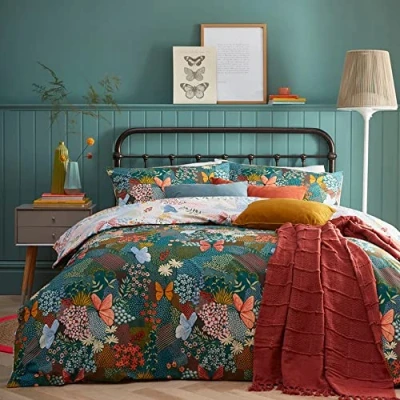 Image of furn. Forage Double Duvet Cover Set, Cotton, Polyester, Teal, 703FORA/D02/TEA
