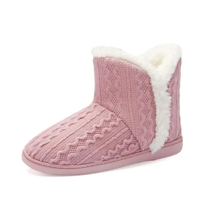 Image of DUNLOP Ladies Famous Slipper Boots, Soft Furry Upper Warm Lining Pom Poms (Pink, UK Footwear Size System, Adult, Women, Numeric, Medium, 5)