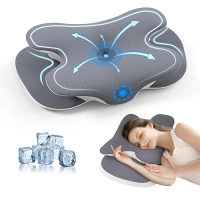 Image of JINXIA Standard Size Ergonomic Memory Foam Pillow Orthopedic Neck Support with Breathable, Removable Pillowcase for Optimal Support&amp;Pain Relief,Cervical Pillows Side, Back,Stomach Sleepers