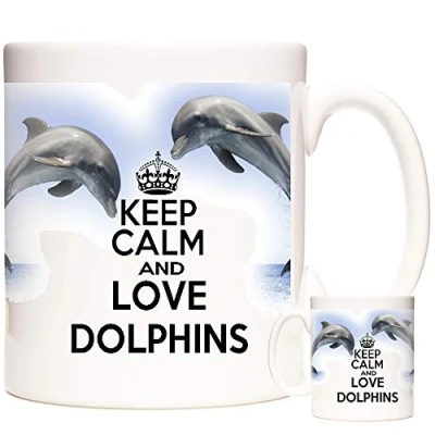 Image of Dolphin Mug, Keep Calm Love Dolphins. 11oz Ceramic Gift Mug for People who Like