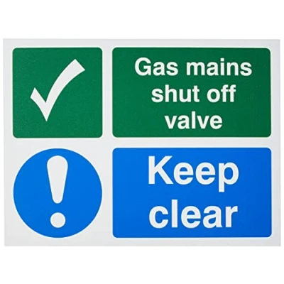 Image of Seco Gas Mains Shut Off Valve Sign, 200mm x 150mm 1mm Semi Rigid Plastic