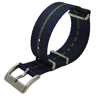 Image of Max Nylon NATO Watch Strap Seat Belt Brushed Stainless Steel Buckle Replacement Band for Men Women 20mm 22mm Colour Options (22mm, Black/Navy/Green)